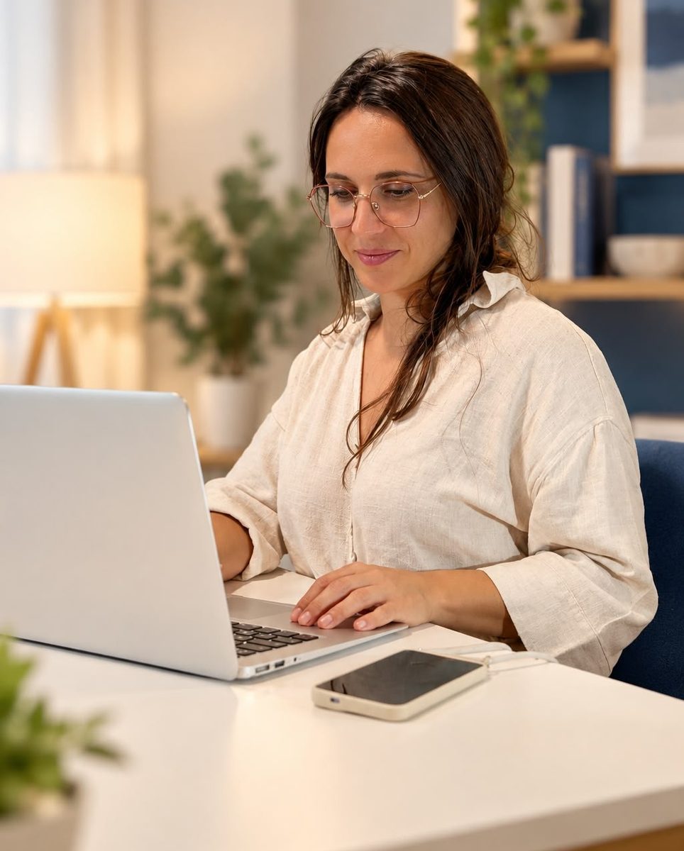 Juliet Chrétien concentrée devant son ordinateur